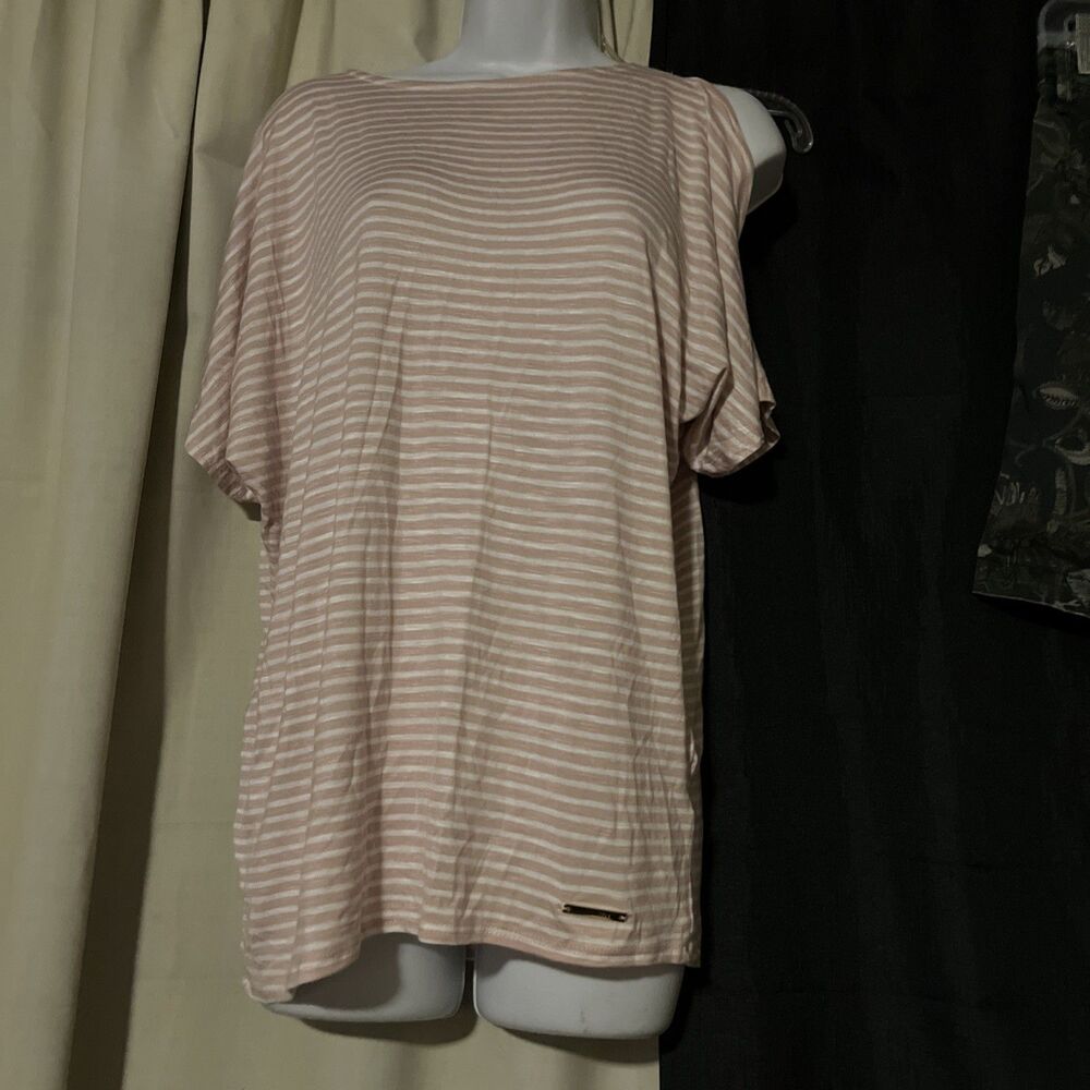 Jones New York Signature Striped Pullover Top Blouse Size Small Pink White